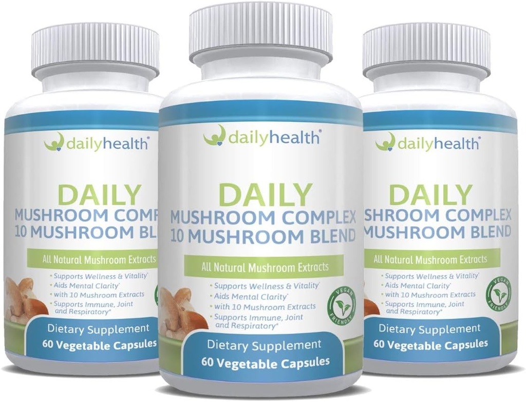 Daily Health 10 Complexe de mélange de champignons Tous les extraits naturels Vegan Friendly 180 Capsules de légumes
