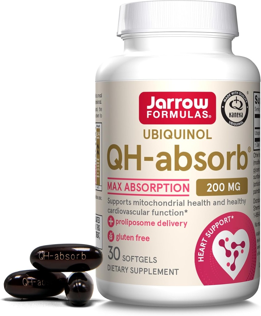 Formules Jarrow CoQ10 200mg Softgels - 30 jours d'approvisionnement, Ubiquinol Co Q 10 Supplément pour la santé cardiovasculaire, 30 Softgels