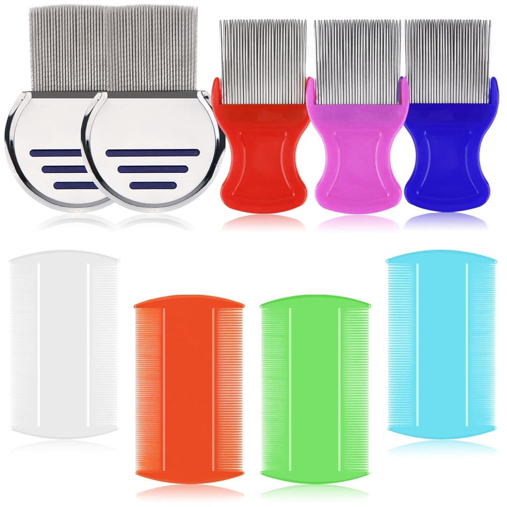 LABOTA Peignes à Lice 9 Pcs, Peignes à Lune, Peignes à Cheveux Peignes Fines Doubles Côtés, Peigne Dandruff avec Dents métalliques, Louse en acier inoxydable et Peigne Nit pour le traitement de la tête de lice