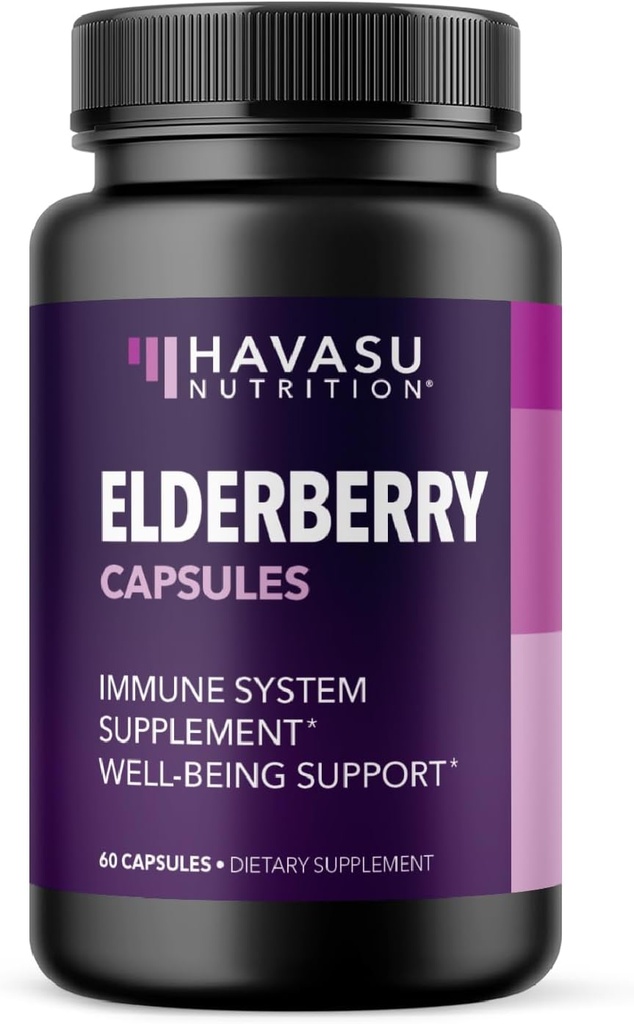 Sambucus Black Elderberry Capsules - Supplément de soutien immunitaire pour les adultes - 400mg d'extrait par portion pour le mieux-être global - Végétarien-Amis, Non-OGM, Non aromatisé - Compte 60, 2 mois d'approvisionnement