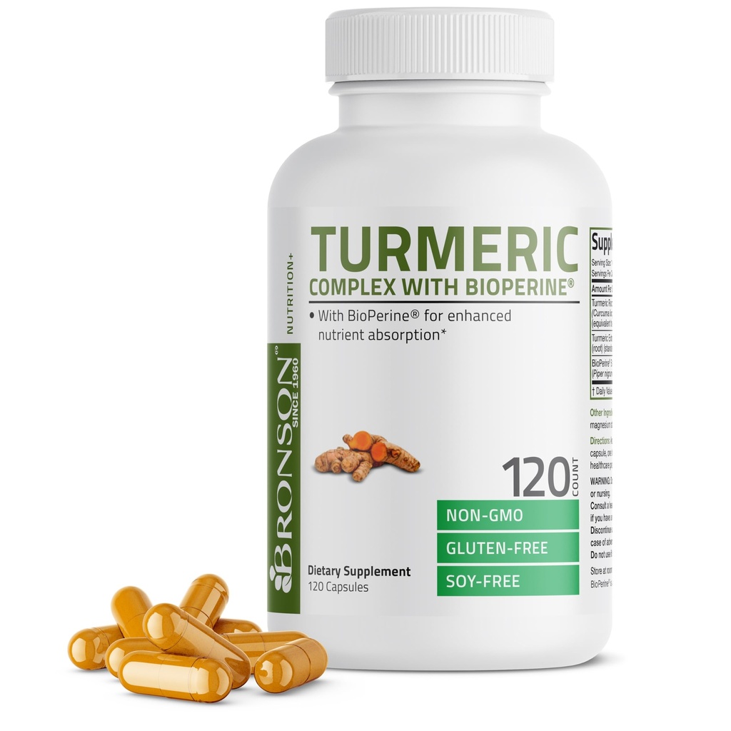Bronson Curcumin curcumin curcumin avec BioPerine - Support d'articulation haute puissance avec 95% Curcuminoïdes standardisés - Capsules non OGM avec poivre noir - 120 Compte