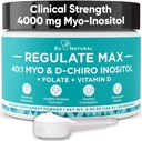 Regulate MAX Myo-Inositol & D-Chiro Inositol Supplement Powder for Women with Vitamin D & Folate PCOS Nutritional Support, Hormone Balance & Fertility Support, Unflavored 60 Servings
