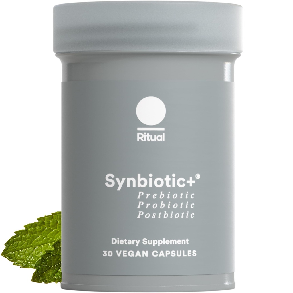 Rituel Synbiotique+ Probiotique, Prébiotique, Postbiotique, Supplément 3-en-1 pour la santé git et le soutien digestif, Régulière, Bloat, Immune, Vegan Released-Released Daily Capsule, Femmes et Hommes, 30 jours