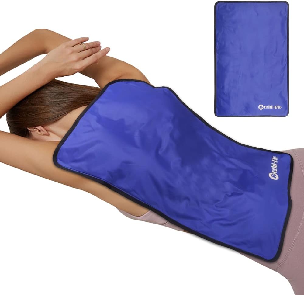 Paquet de glace extra grand pour blessures réutilisables, thérapie physique Paquet de froid avec 2 paillettes pour soulager la douleur du genou dans le dos, gel de compression à chaud pour gonflement, contusions, grande glacière 23,2" x 14,5" bleu