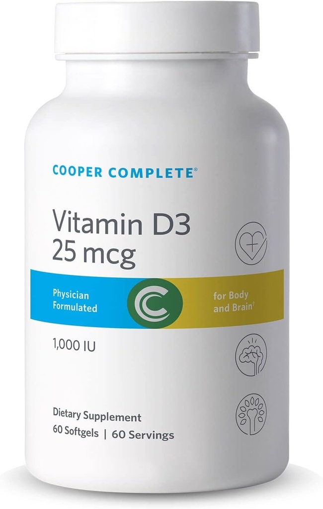 Cooper Complet - Vitamine D3 25 mcg (1000 UI) - Facile à digérer - 60 Softgels Pack de 1