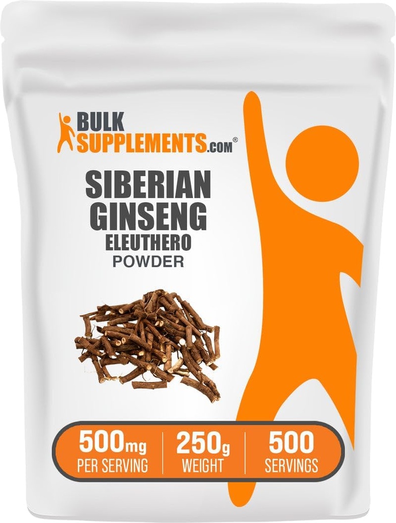 BulkSupplements.com Poudre Eleuthero - Poudre de ginseng sibérienne, Eleutherococcus senticosus, Supplément à base de plantes de Ginseng - Sans gluten, 500mg par portion, 250g (8,8 oz) (paquet de 1)