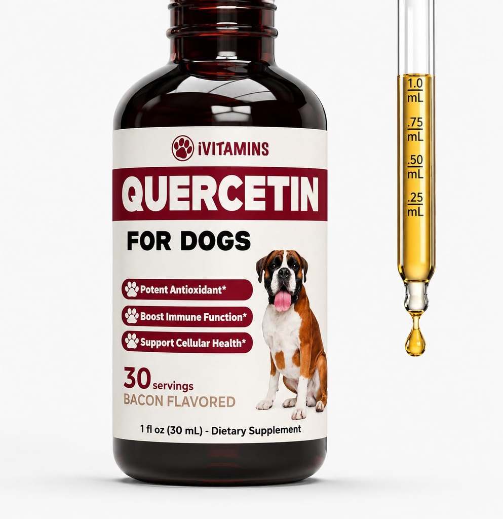 Quercetin for Dogs - Quercetin for Dogs Allergies - Helps Support Immune Health, Allergy Relief, Heart Health & Much More - Dog Allergy Relief - 1 fl oz - Bacon Flavor