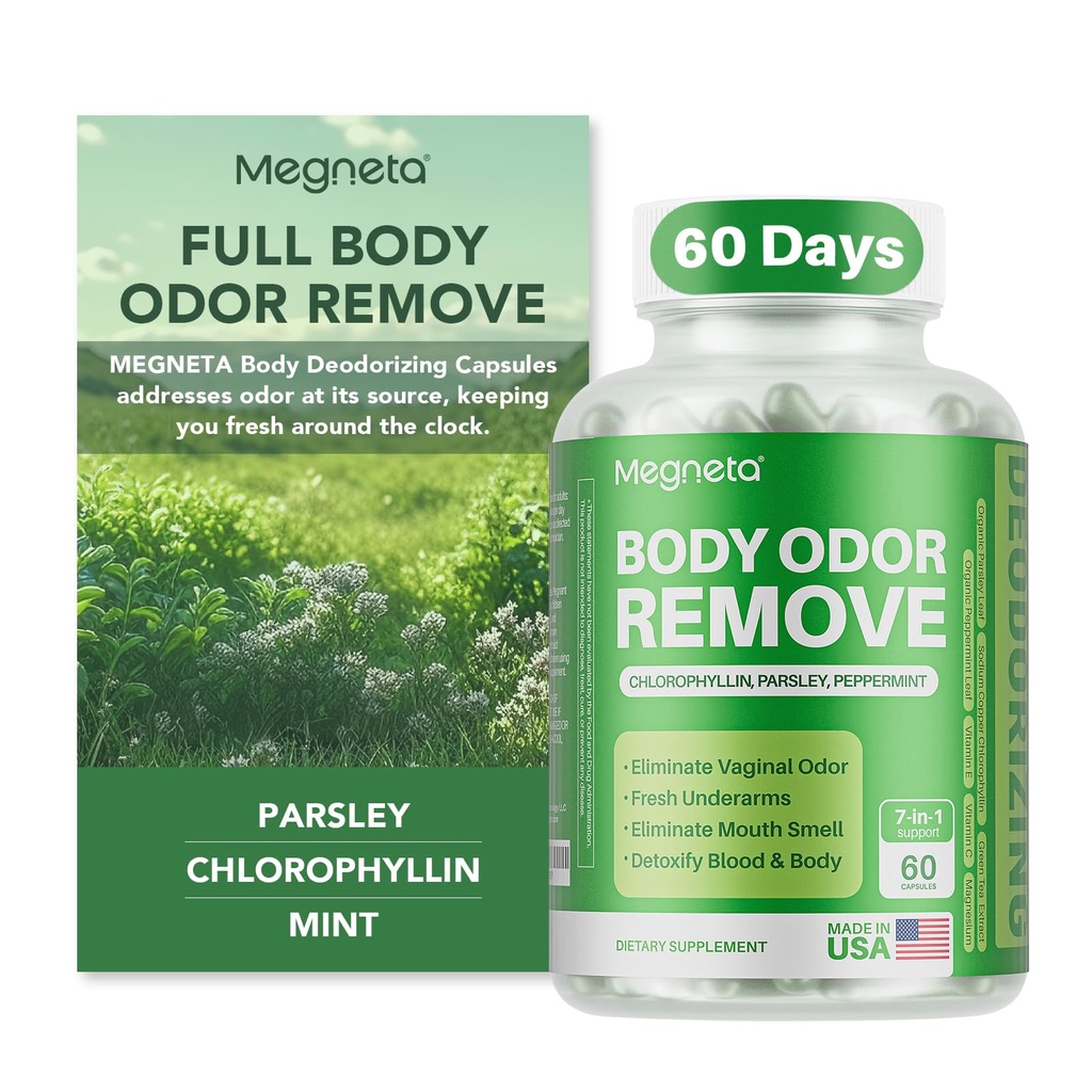 Supplément de désodorisation du corps, pilules de contrôle de l'odeur interne naturelle pour les hommes et les femmes, gélules de chlorophylle pour la peau, la respiration et la santé gustative (60 capsules)