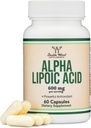 Acide alpha lipoïque 600mg par portion, 60 Capsules (Tiers Testés, Non-OGM, Sans gluten, Sans Vegan) Potent Antioxydant pour la neuropathie et la santé cardiovasculaire (Supplément ALA) par Double Wood