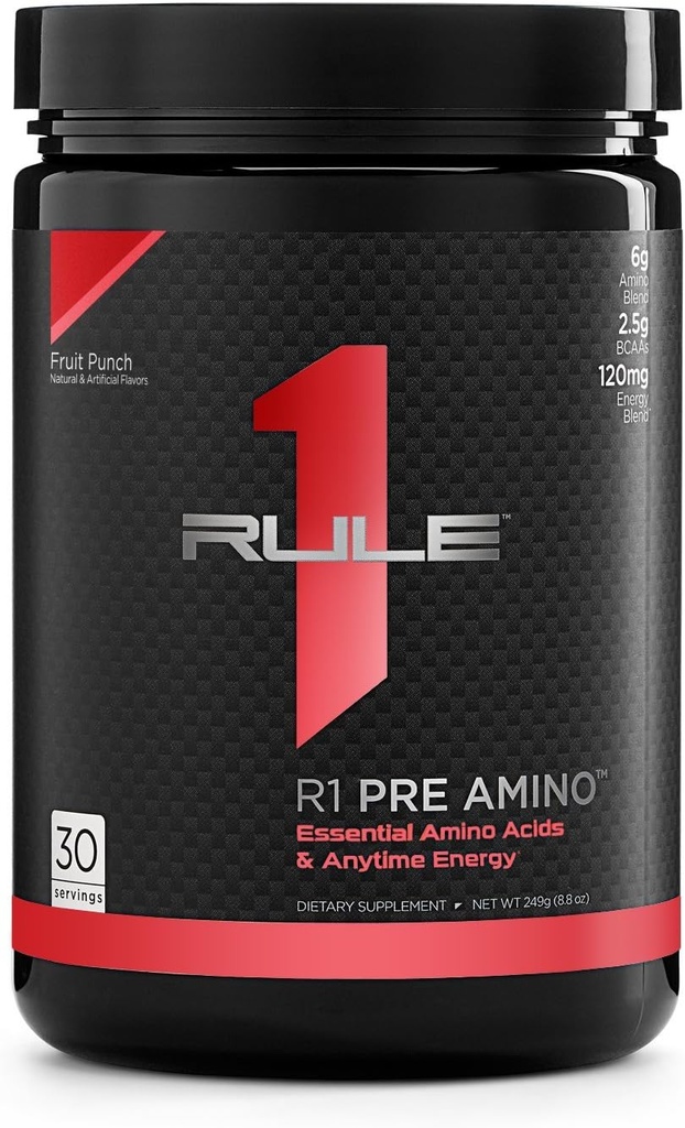 Règle 1 Protéines Pre Amino Acid Complex Fruit Punch, En tout temps Energy Boost, Caféine de thé vert et extraits de café, Endurance, Focus Support, 30 portions, 15 Oz