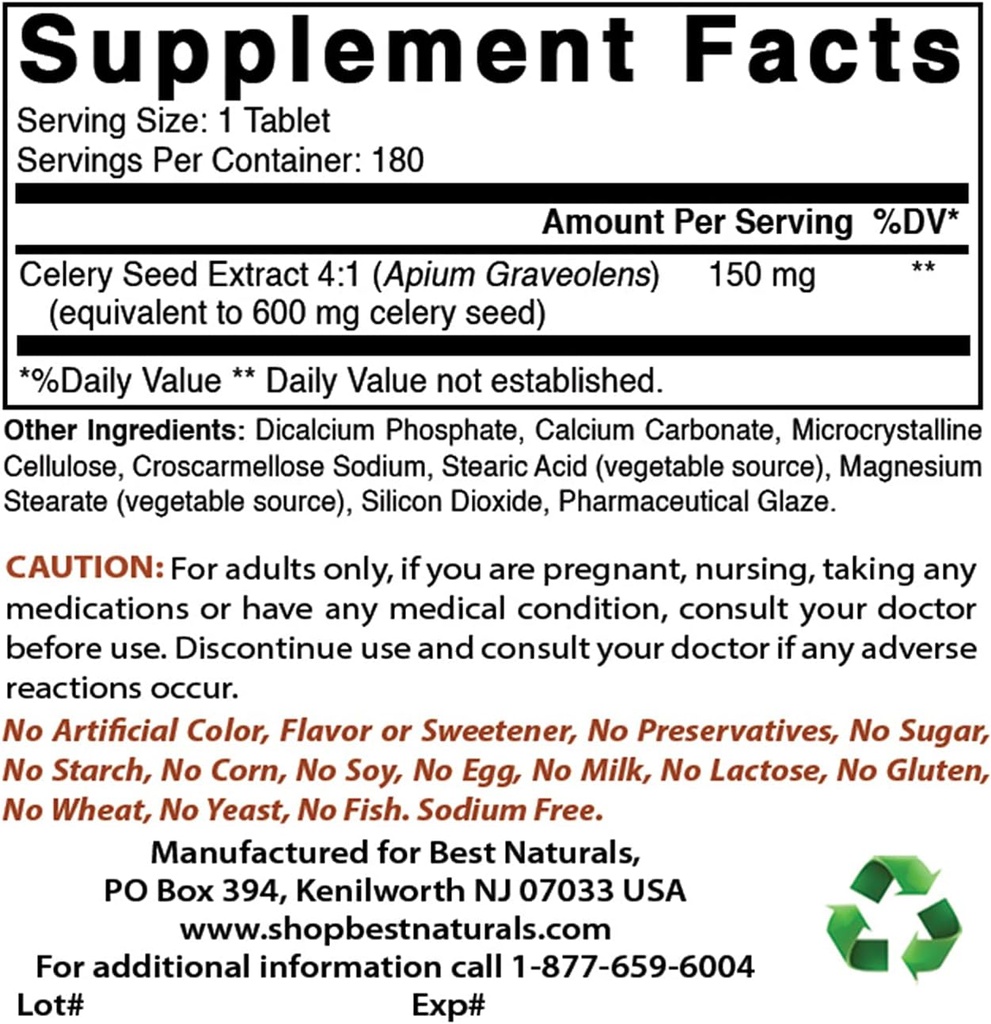 Best Naturals Celery Seed 600 Mg & Tart Cherry Extract 1000 mg