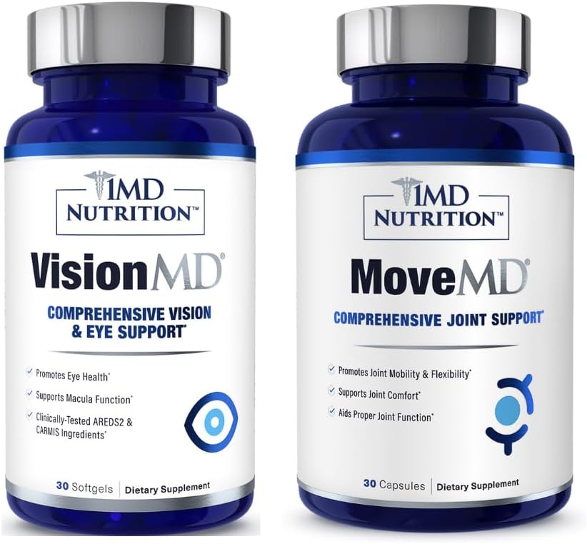 1MD Nutrition MoveMD & VisionMD Soutien et soins oculaires - Collagène, acide hyaluronique, astaxanthine, OptiLut Lutéine, Zeaxanthine