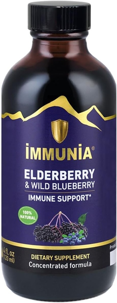 Immunia Elderberry & Wild Blueberry Concentrate. Renforcer votre système immunitaire naturellement. Goût délicieux. Approvisionnement 24 jours. (1-paquet)