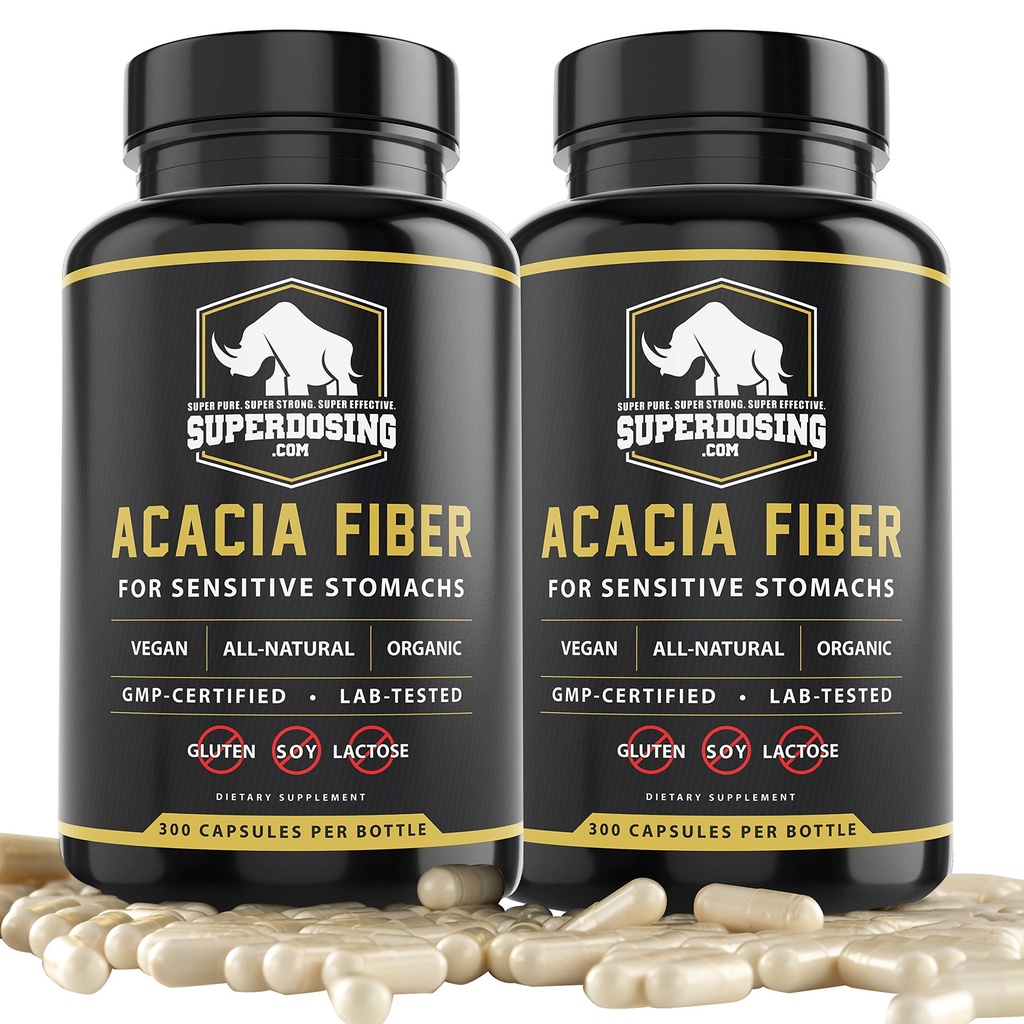 Agissant rapidement, Acacia Senegal Capsules de fibre biologique 600pk. Pillet de supplément de fibre soluble naturelle. Capsules prébiotiques végétaliens.