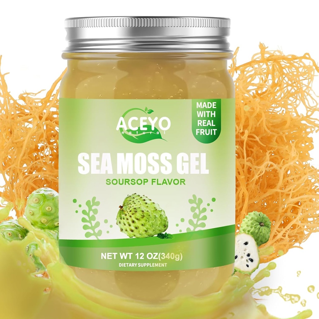 ACEYO (12 OZ) Irish Sea Moss Gel Bio cru Vegan Sourop Flavor 102 Vitamines et minéraux Wild Harvested Non-GMO Imune & Digestion Support