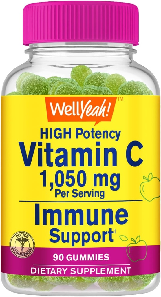 Eh bien oui Vitamine C 1050 mg Gommies - Saveurs naturelles - Supplément alimentaire de soutien immunitaire, support antioxydant - Gommy végétarien extra-fort, sans OGM, sans gluten - 30 portions