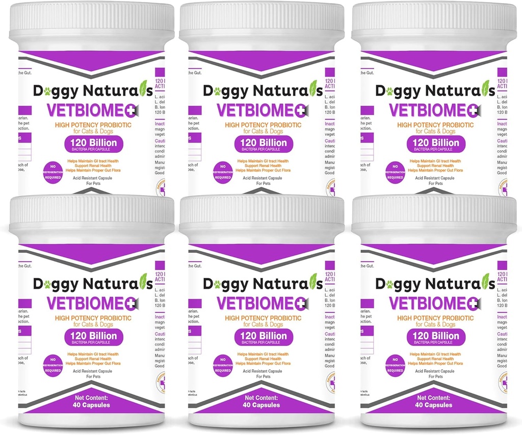 Vetbiome Plus Probiotiques haute puissance pour animaux (240 capsules) Fabriqué aux États-Unis - Pas de réfrigération requise !!