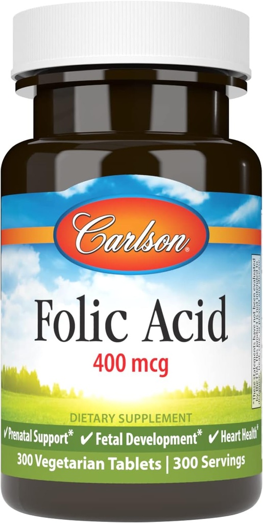 Carlson - acide folique, 400 mcg, offre un soutien prénatal important, développement foetal, 300 comprimés