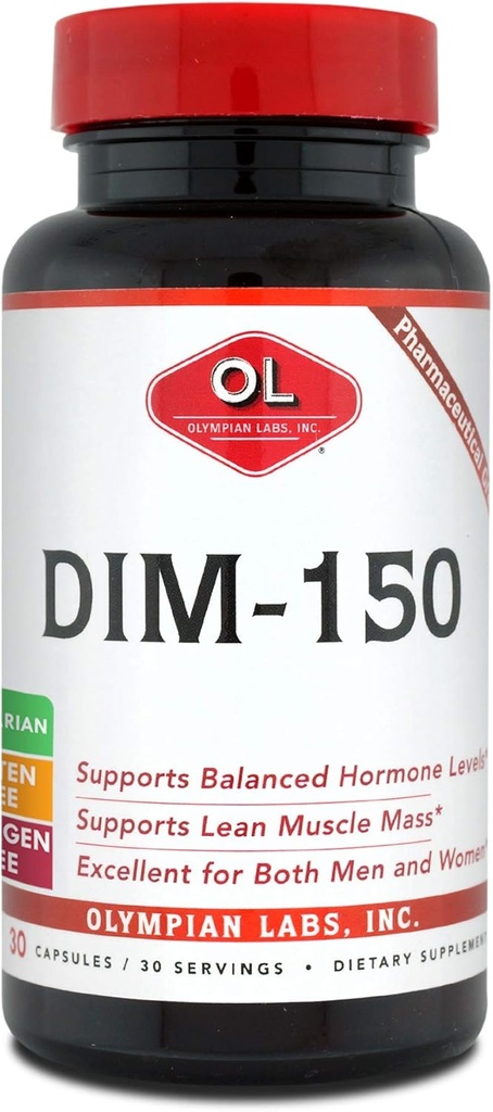Olympians Labs DIM Supplément 150mg - DIM Diindolylméthane 30 Capsules DIM pour équilibre œstrogène, Hormone Ménopause, Traitement de l'acné, PCOS, Bodybuilding