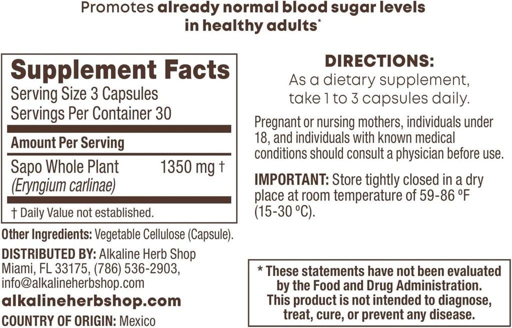 Alkaline Herb Shop Sapo - Hierba del Sapo - Supplément 90 Capsules