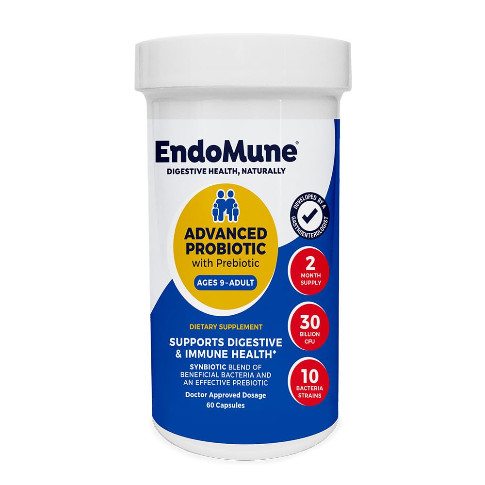 Endomune Adult Advanced Multi-Strain Probiotique Supplément avec Prébiotique - 10 souches, 30 milliards CFU - Physician Formulé (60-Count)