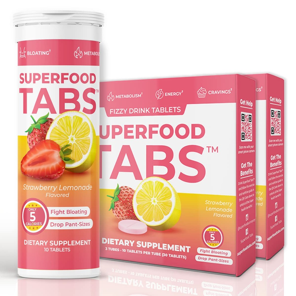 Superfood Tabs Superfoods Company Detox Cleanse Drink - Supplément pour les femmes et les hommes - Soutenir le poids santé, la santé digestive, les rages et le soulagement du bluff - Fraise Lémonade Saveur [60 comprimés]