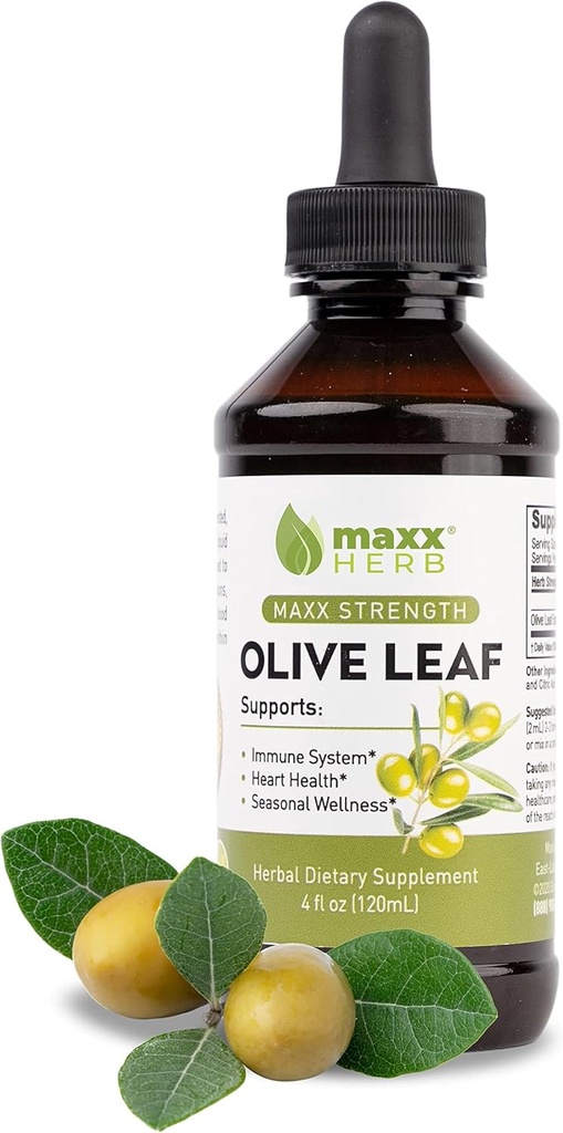 Maxx Herb Olive Leaf Extract – Max Strength Oleuropein Liquid Absorbs Better Than Capsules or Tea, for Immune Support, Heart Health, and Seasonal Wellness - 4 Oz Bottle (60 Servings)