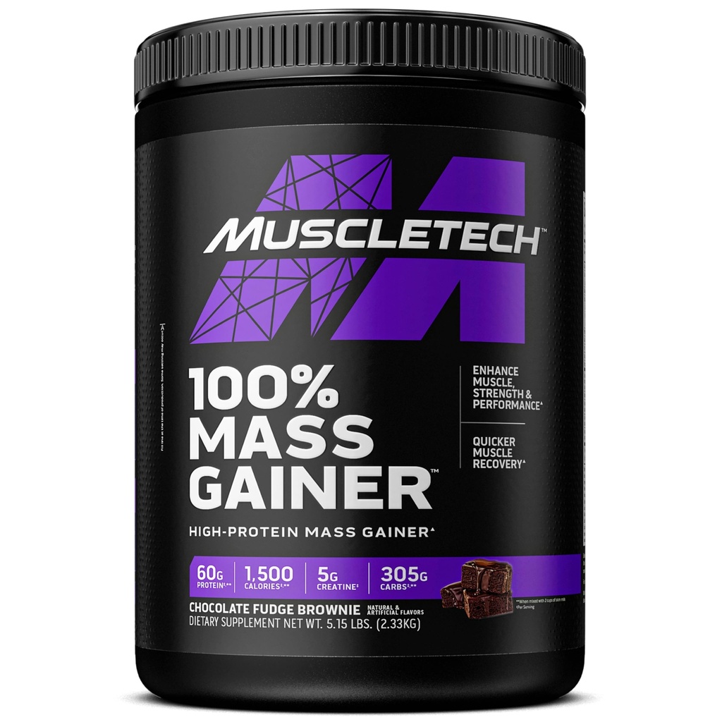 MuscleTech High Protein Mass Gainer pour les hommes et les femmes - La poudre de protéines agit pour le gain de poids, la construction musculaire et la récupération avec la créatine monohydraté - Chocolate Fudge Brownie, 5.15 Livre