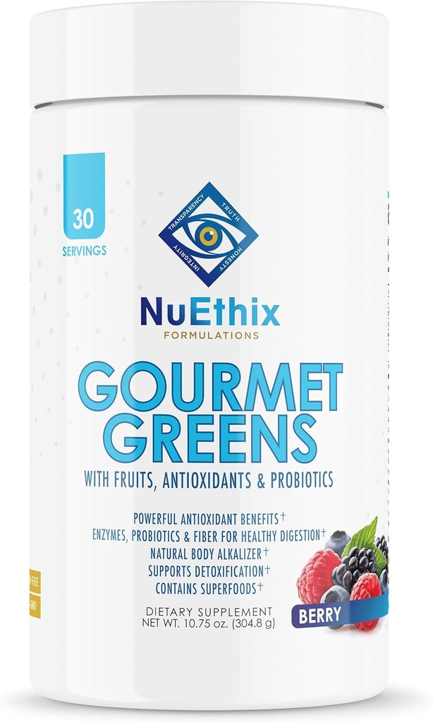 NuEthix Formules Verts Gourmets Buvez Poudre Complément diététique avec Fruits et légumes Superfoods et Probiotiques, Berry, 30 portions