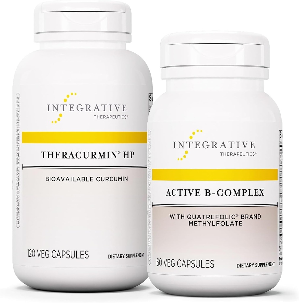 Ensemble de produits thérapeutiques intégratifs avec complexe B actif, 60 capsules et Theracurmin HP, 120 capsules - complexe B actif pour soutenir le métabolisme énergétique* - Theracurmin Ca fait 27x Plus Biodisponible*