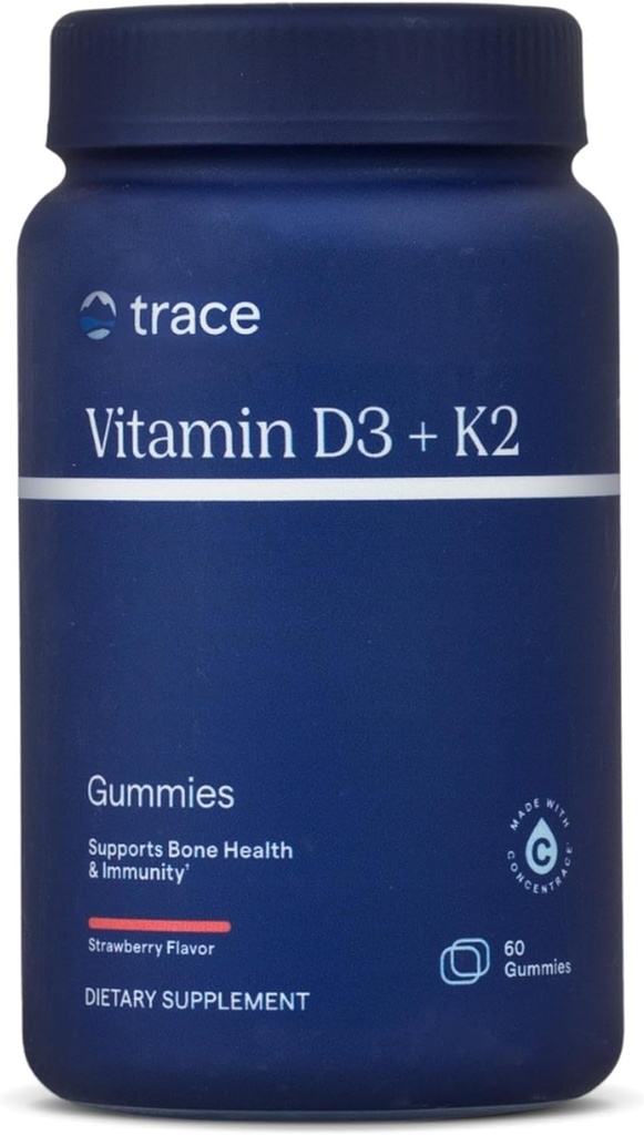 Trace Minerals | Vitamin D3 + K2 Gummies | 5,000 IU D3 + 50 mcg K2 | Vegan, Sugar Free, Gluten Free, Natural Strawberry Flavor | 60 Servings