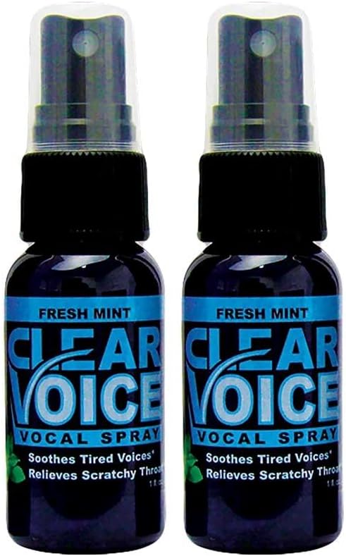 Clear Voice Oral Throat Spray Singing Ease Clarity Soothing Dampener Moisturizer Relief Vocal Eze Reducer Booster Treatment, Made in USA, Fresh Mint Flavor (2 Pack)