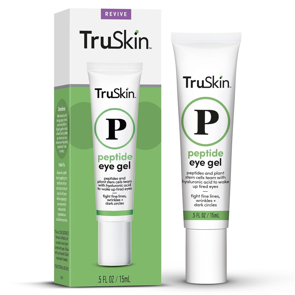 TruSkin Peptide Gel de l'œil – Améliorer l'apparence des cercles et lignes sombres pour la zone de l'œil plus lumineux – sous le soin des yeux avec les peptides, cellules souches végétales, acide hyaluronique – réveiller les yeux fatigués, 0,5 fl oz