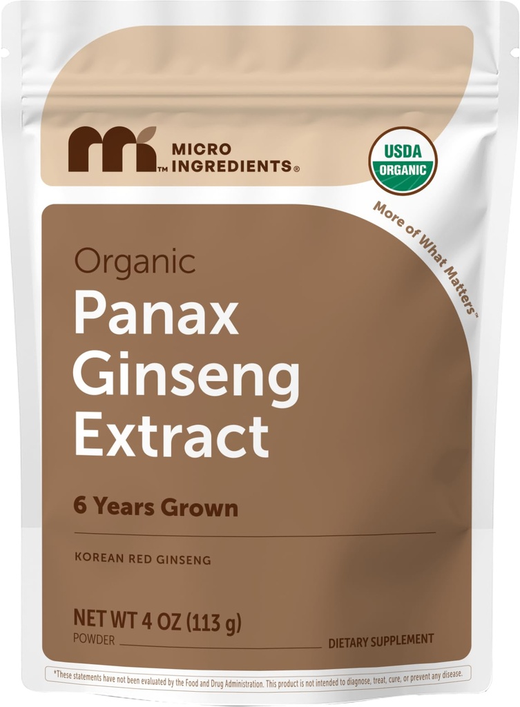Micro Ingrédients Résistance maximale Racine de ginseng biologique coréenne 200:1 Poudre, 4 Ounce, Poudre de ginseng Panax rouge, Ginsénosides actifs, Végétaux