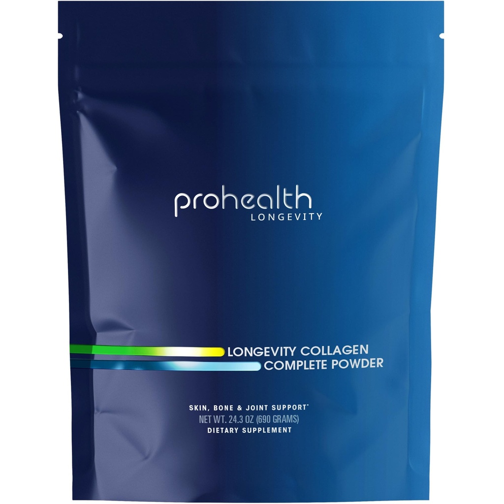 ProHealth Longevity Collagen Peptides Poudre - pour les personnes de plus de 40 ans. 20g Multi Collagen. 2g Pro-Collagen. Acide hyaluronique. Type I, II, III, V, X pour les articulations, les os, les cheveux, la peau, les muscles, Gut - 30 portions