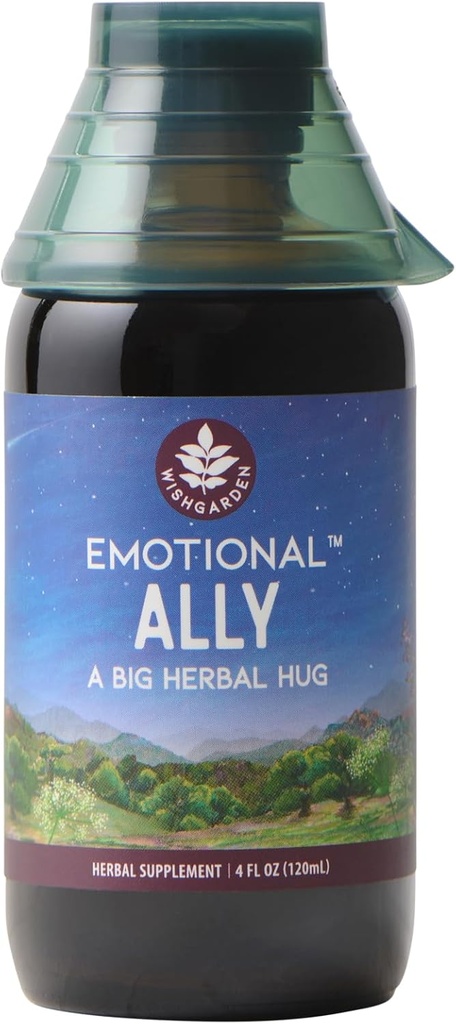 WishGarden Herbs Emotional Ally - All-Natural Fast-Acting Liquid Herbal Supplement with Passionflower, Scullcap, St Johns Wort & Motherwort Supports Emotional Grounding, A Big Herbal Hug, 4oz
