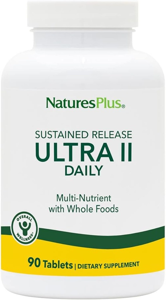 NaturesPlus Ultra II Daily - 90 comprimés - Multivitamine avec des aliments entiers pour le bien-être global - Soutienne l'énergie et la santé immunitaire - Libération prolongée - 90 portions