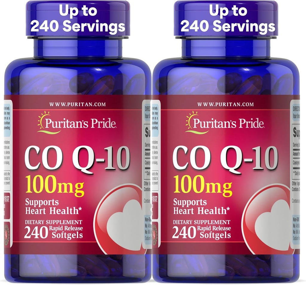 La fierté de Puritan Coenzyme CoQ10 100mg, supplément alimentaire pour la santé cardiaque, la pression artérielle, la santé buccodentaire et le soutien au vieillissement en santé, 240 Softgels à libération rapide, 2-pack