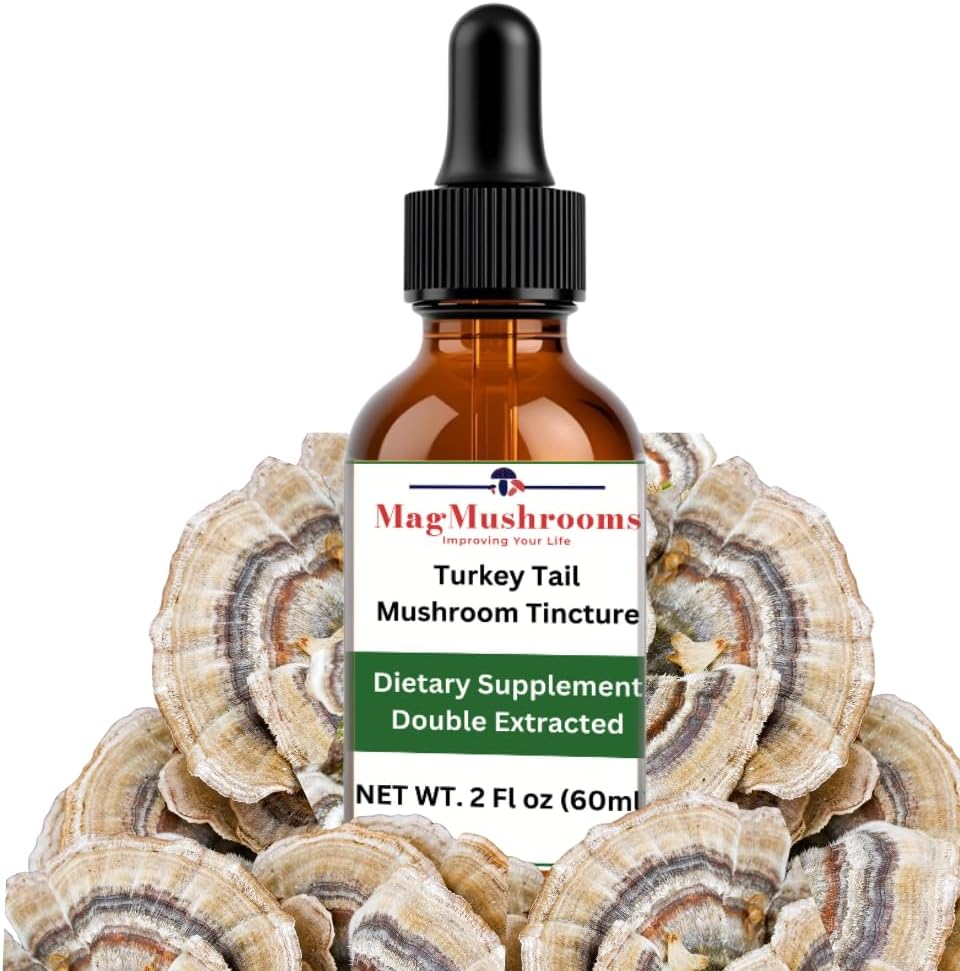 Tuyau de dinde Extrait liquide de champignons Teinture, Supplément quotidien, Double extrait pour haute puissance, 2 Fl oz, 60 doses