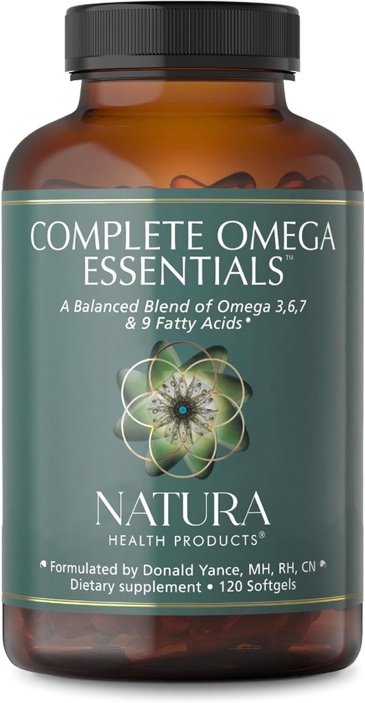 Produits de santé Natura Complete Omega Essentials Supplement - Mélange équilibré d'acides gras oméga 3, 6, 7 et 9 - Avec concentré d'huile de poisson, huile de graines de borage, baie d'épine de mer (120 softgels)