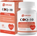 OMOGS CoQ10 400mg Softgels, Coenzyme Q10 suppléments d'absorption élevée soutiennent la santé cardiaque, la santé cardiovasculaire, le système immunitaire et la production d'énergie cellulaire, sans gluten, 60 Softgels