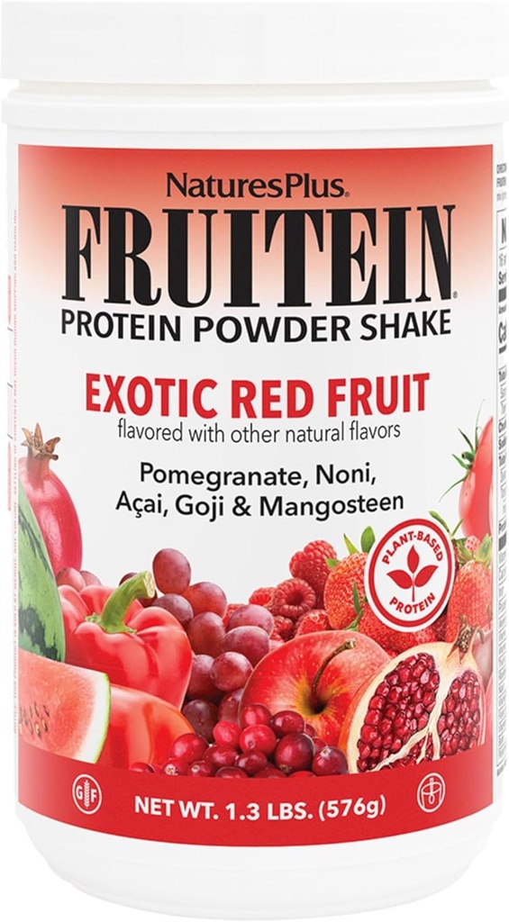 NaturesPlus FRUITEIN Shake aux fruits rouges exotiques - 1,3 lb - 13 grammes de protéines végétales par portion - Supporte le système d'énergie et d'immunité - Végétarien, sans gluten et sans OGM - 16 portions