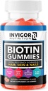 INVIGOR8 Biotine Gommies 10000mcg.Skin Nails Vitamines Supplément Biotine pour les femmes Hommes & Enfants 5000mcg x2.