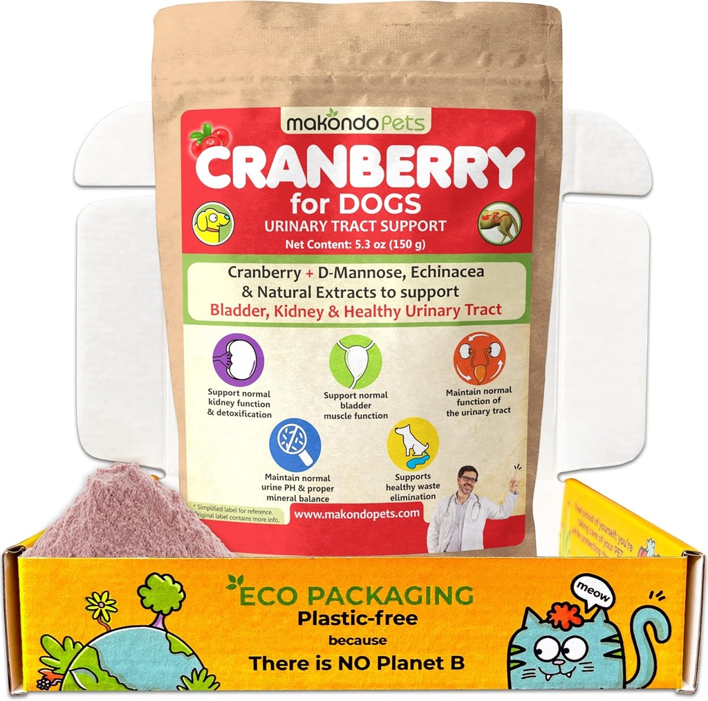 Canneberge pour chiens en poudre - Urinary Tract Health, Chien UTI, Bladder Support, Bladder Stones, Incontinence Support, Supplément de canneberge - Bacon Flavor (150 portions)