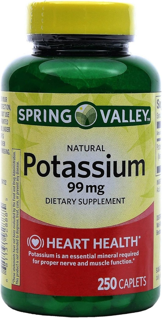 Potassium de Spring Valley 99 mg de gluconate de potassium 595 mg (250 Nombre)