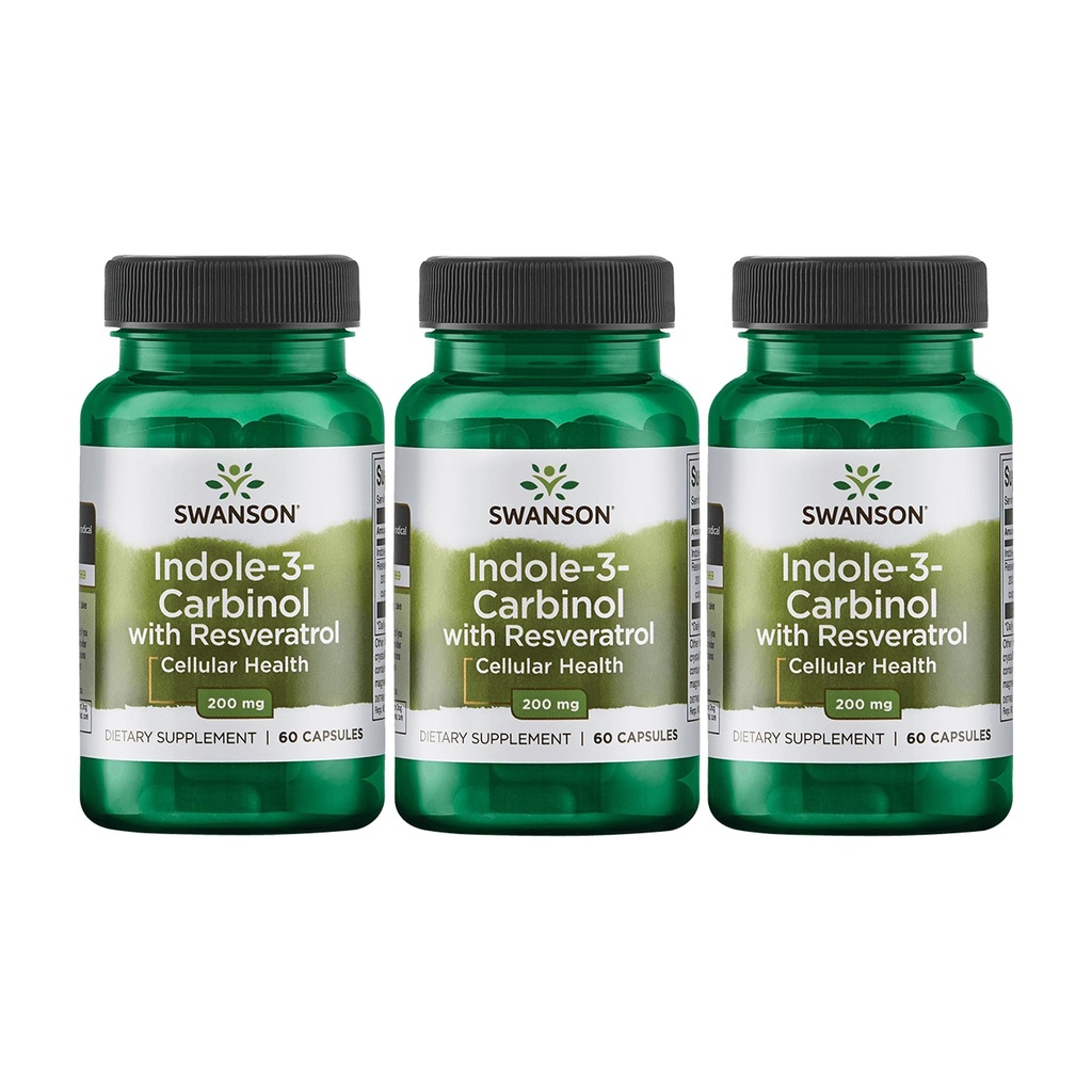 Swanson Indole-3-Carbinol avec resvératrol - Supplément I3C Promouvoir la protection cellulaire - Supplément naturel pour aider à maintenir l'équilibre hormonal sain - (60 capsules, 200 mg chacune) (3 pack)