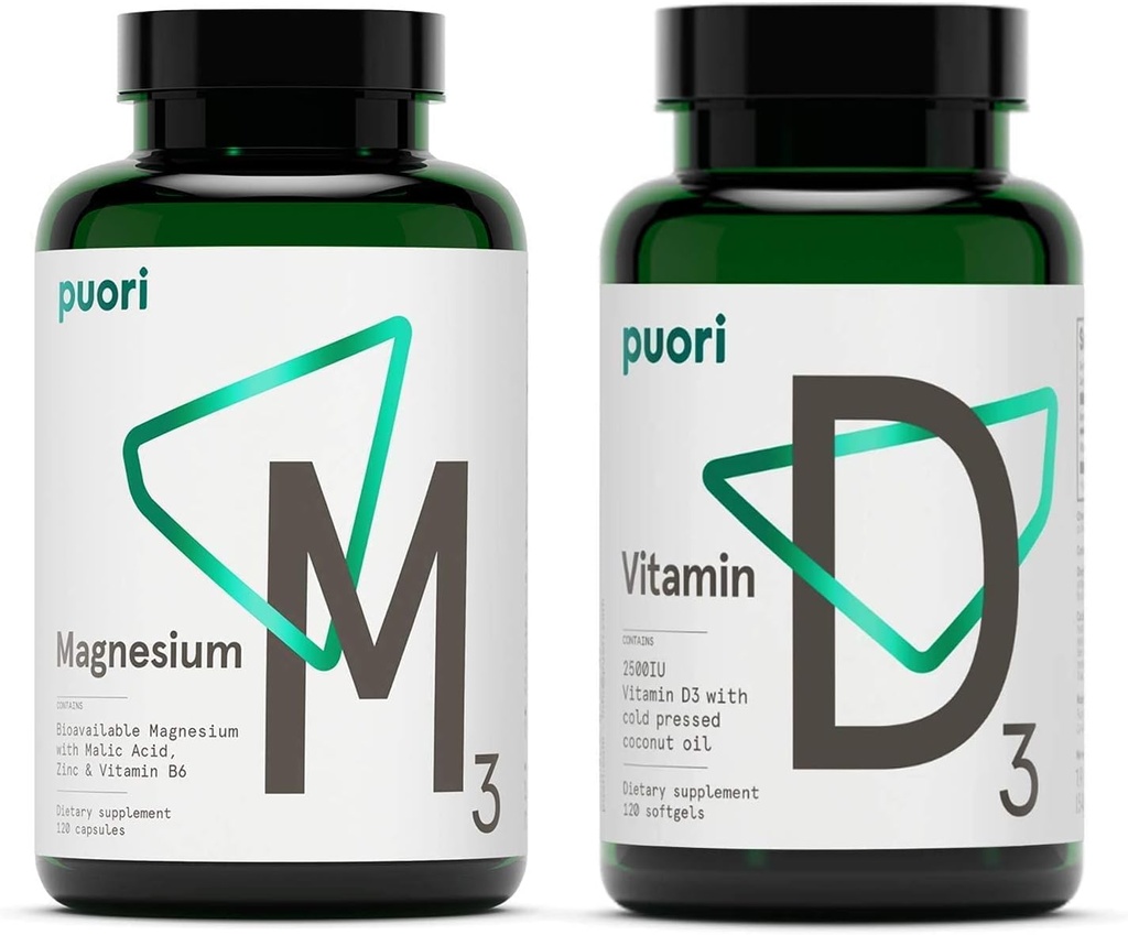 Puori Vitamine D3 et supplément de zinc de magnésium pour la fonction musculaire saine, la santé osseuse, le soutien immunitaire et l'absorption de calcium- non-OGM et sans gluten