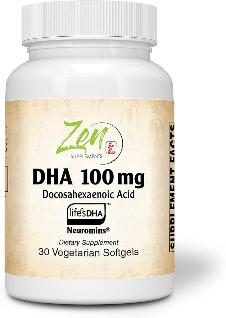 Suppléments Zen - Neuromins DHA 100 Mg - Vegan & Algae Source supplément DHA soutient la santé oculaire, la santé cardiaque et le bien-être optimal 30-Vegcaps