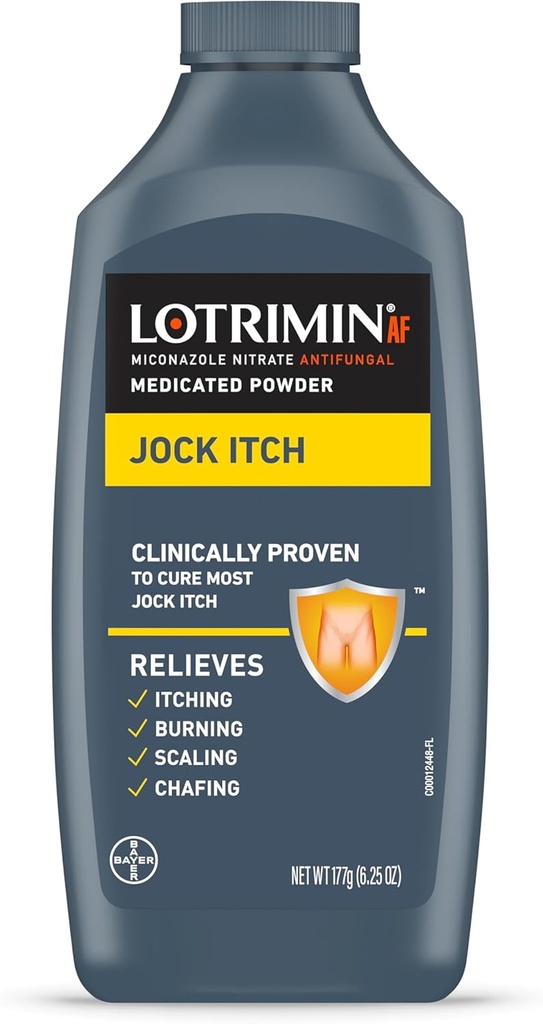 Lotrimin antifongique Jock Itch médicamenté poudre avec nitrate de Miconazole, traitement de démangeaison Jock pour les hommes, les femmes et les enfants de plus de 2 ans, 6,25 oz bouteille