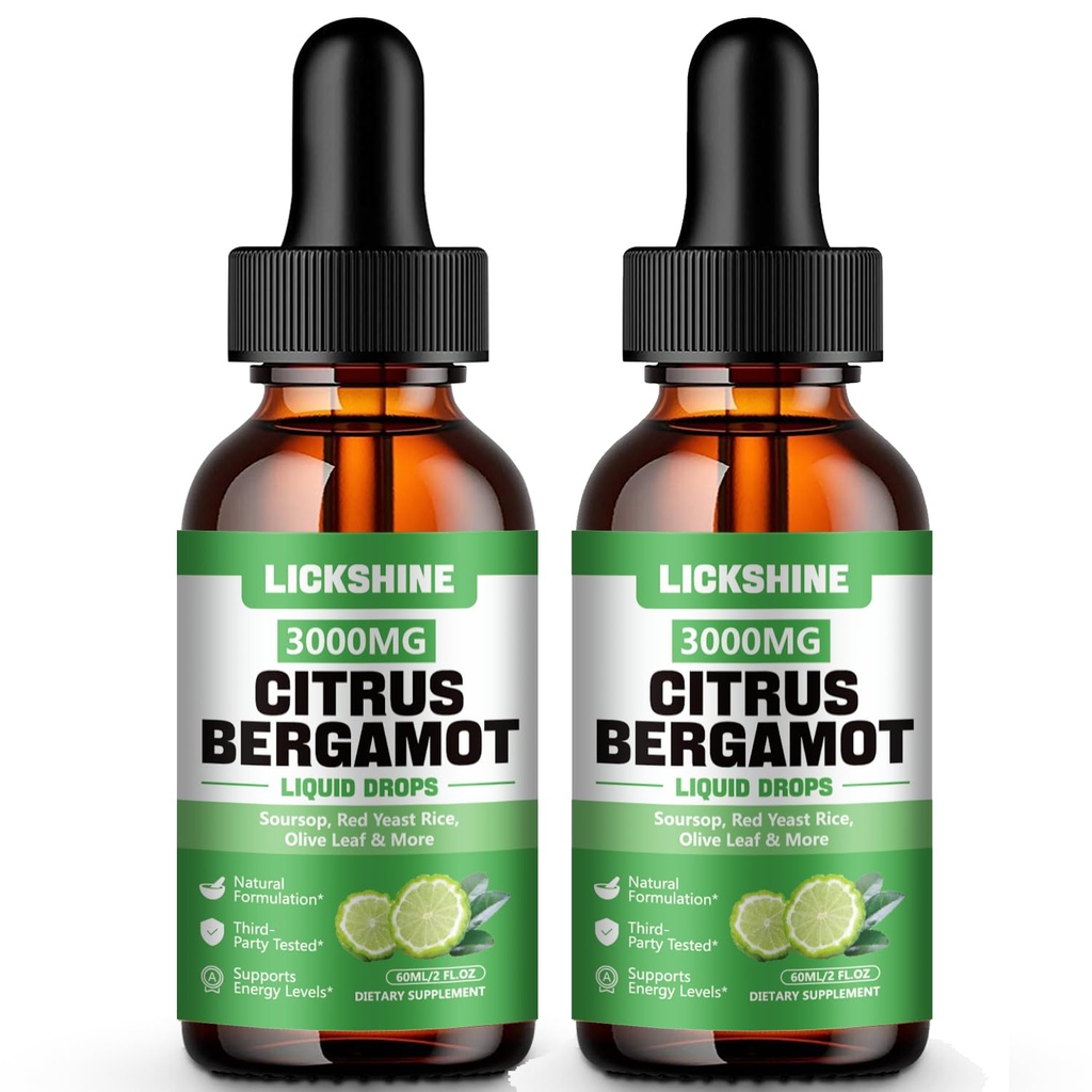 2 Pack 3000mg Citrus Bergamot gouttes liquides - Haute Absorption - Cholestérol Abaissant Supplément pour le support immunitaire anti-âge, Cholestérol Hight - Soursop Bitters Liquide, 4 Fl Oz